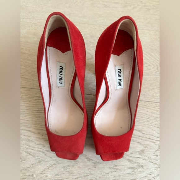 MIU MIU red suede peep toe crystal heels size 36 - Picture 11 of 12